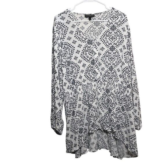 Lane Bryant Blouse women's 20 Embroidered V-Neck Boho 3/4 Sleeve Artsy Top - Picture 1 of 9